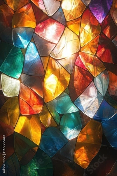 Obraz Colorful stained glass pattern shining through sunlight in a vibrant mosaic display