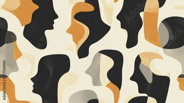Fototapeta Abstract Faces Silhouettes in Earthy Tones and Soft Shapes Design