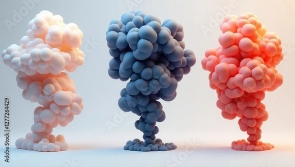 Obraz Abstract 3D Render Pastel Pink Blue and White Organic Bubble Clouds