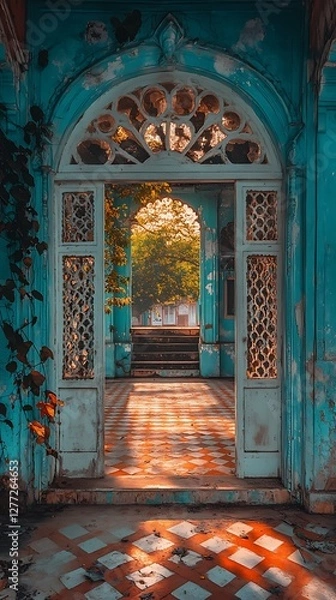 Obraz ruined palace covered in dense vegetation high resolution hd picture