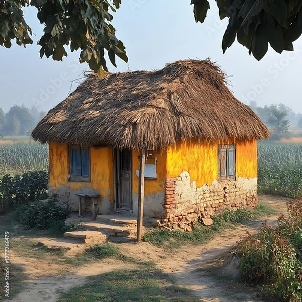 Obraz rustic cottage with thatched roof high resolution hd picture
