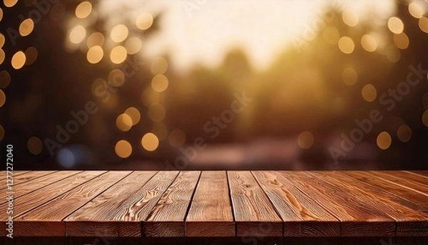 Obraz a rustic wooden table with a blurred background of bokeh lights, creating a warm and inviting atmosphere