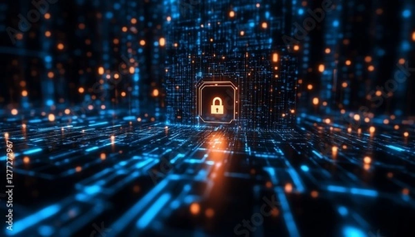 Obraz Modern cybersecurity protocols, digital networks fortified with strong encryption, organizational safety, data protection strategies, hightech visual environment, UHD