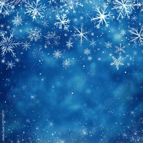 Obraz Falling snowflakes on a deep blue winter background