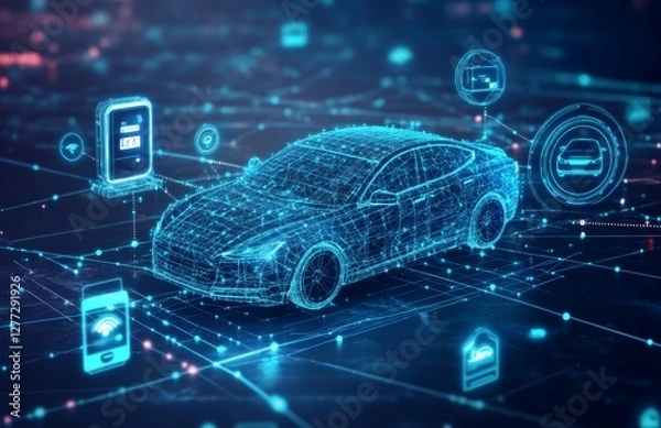 Obraz Futuristic electric car with charging and connectivity network