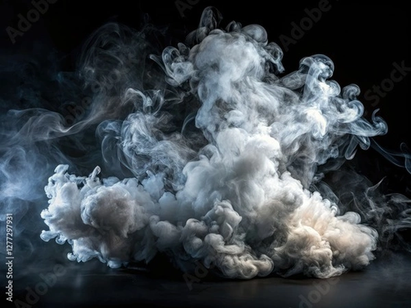 Fototapeta Ethereal smoke fragments dance against a black backdrop, creating artistic, dark smoke images.