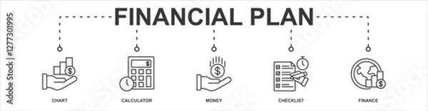 Fototapeta financial plan banner web icon sheet vector illustration concept with icon of chart, calculator, money, checklist, finance