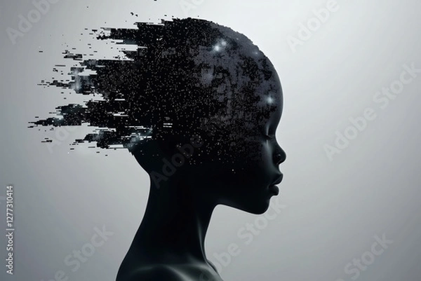 Fototapeta AI Artificial Intelligence Data Digital Woman Silhouette Transformation Dissolving Particles Future Technology Innovation Abstract Concept