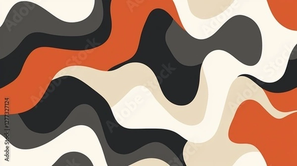 Obraz Abstract wavy pattern with orange, black, and beige colors.