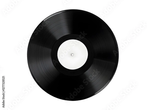 Fototapeta A black vinyl record with visible grooves, symbolizing retro and analog music on a white background.