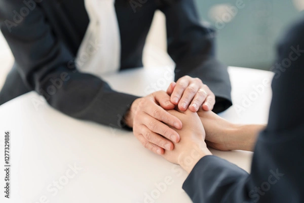 Fototapeta ジャケットを着た女性が悩んでいる女性の話を聞いている。