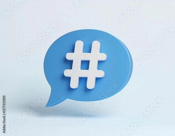 Fototapeta 3D icon blue speech bubble containing a white hashtag symbol