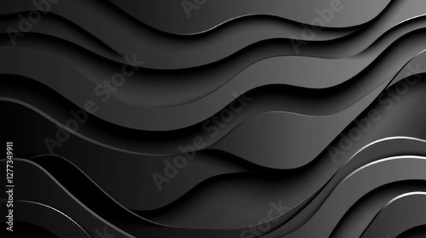 Fototapeta Abstract dark gray wavy background with 3D layered curves.