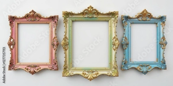 Fototapeta Colorful Ornate Picture Frames on White Wall for Artwork Display