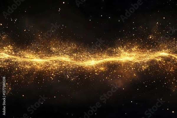 Fototapeta Abstract gold light effect on black background. Sparkling magic dust particles.