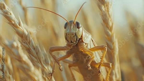 Fototapeta close-up of a grasshopper on wheat