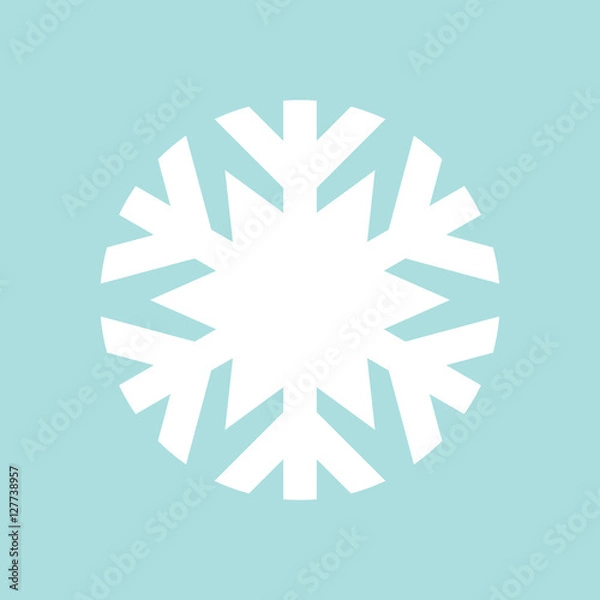Obraz Flat snowflake icon, white on blue background