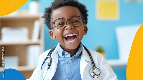 Fototapeta Pediatrician interacts with joyful boy during checkup at office