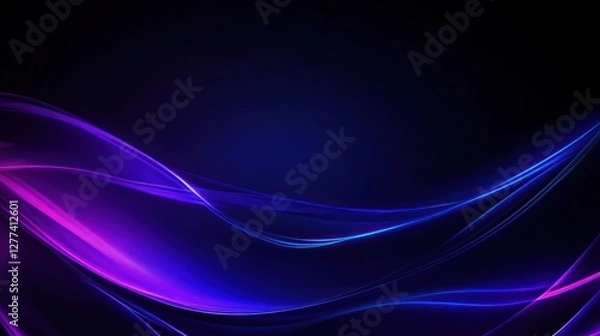 Fototapeta Abstract dark background with vibrant purple and blue glowing waves.