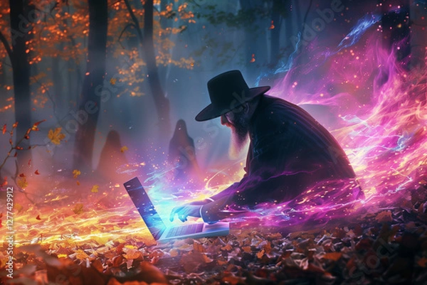 Fototapeta Magical coding in enchanted forest