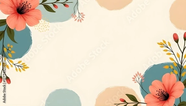 Obraz decorative floral background with vibrant orange flowers and green leaves, artistic nature design, colorful botanical illustration, spring and summer themed graphic, perfect for text overlay