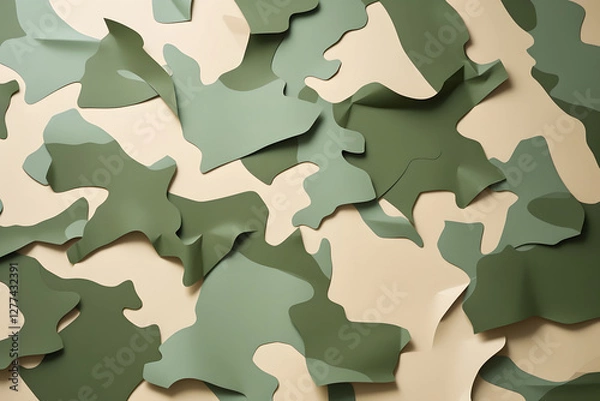 Fototapeta Military camouflage background. Crumpled brown paper texture. pattern paper ripped message torn