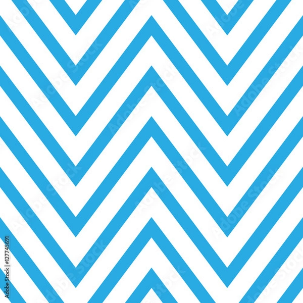 Fototapeta Seamless chevron pattern in blue and white. Horizontal zigzag lines in acute angle. Retro navy style vector background.