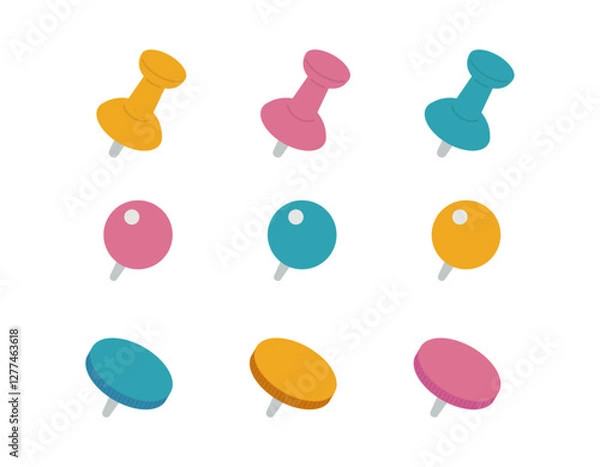 Fototapeta ピン・画鋲セット／文房具／ベクターイラスト