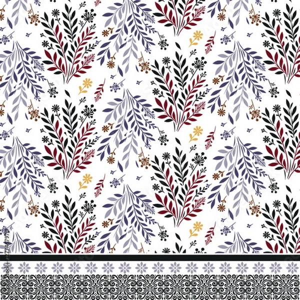Fototapeta seamless floral pattern with abstract ornamental border for wallpaper and wedding card designs
