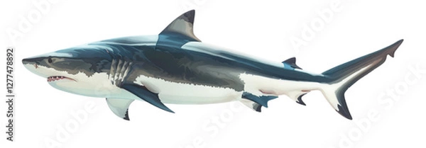 Fototapeta Side view full body of a shark isolated on a transparent background, in a cute cartoon animal style with bright colors.
