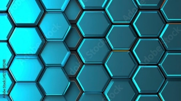 Fototapeta Blue Hexagonal Pattern Background with Glossy Textures and Depth