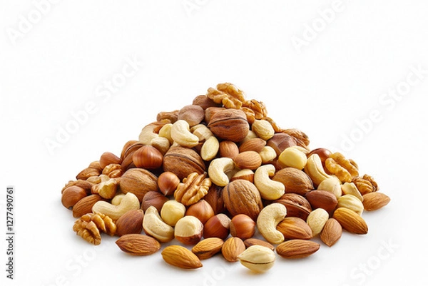 Fototapeta 白い背景にいろいろなナッツ