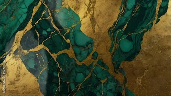 Fototapeta gold and green marble stone textured background wallpaper generative ai