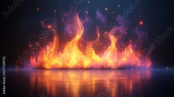 Fototapeta Vibrant fire icon with dynamic flames isolated on a transparent background great for energy heat or safety related designs