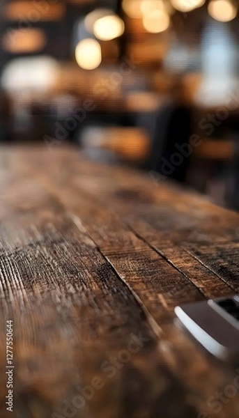 Fototapeta Close up of wooden table with blurred background