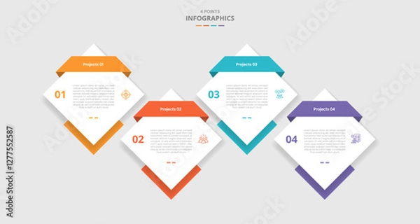 Obraz 4 points template comparison concept for infographic with diamond shape up and down on horizontal direction with drop shadow style with two point list information