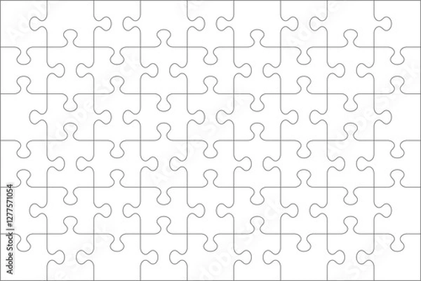 Obraz Jigsaw puzzle blank template or cutting guidelines of 54 transparent pieces. Classic style pieces are easy to separate (every piece is a single shape). No acute angles.
