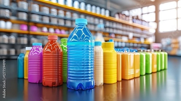 Fototapeta Colorful Plastic Bottles in Grocery Store - Bright Colors