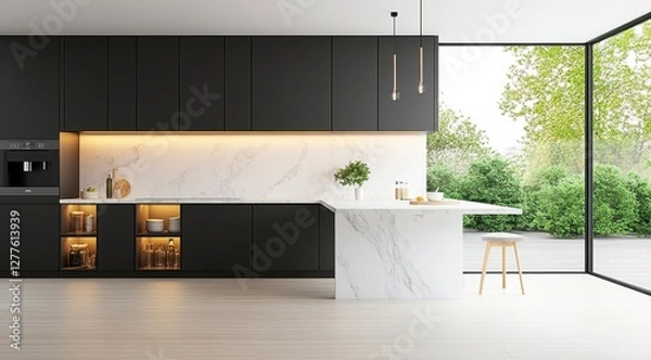 Fototapeta Modern kitchen with minimalist design.