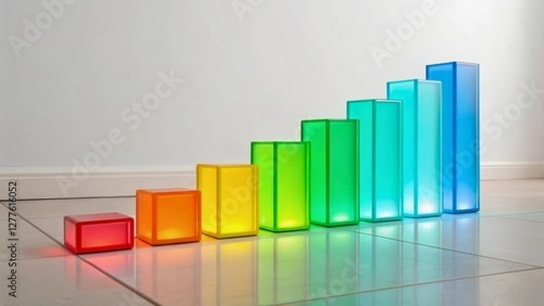Obraz Colorful Transparent Cubes Representing Growth on a Modern White Surface