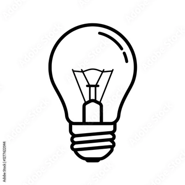 Fototapeta Illumination Symbol: A minimalist black-and-white illustration of a classic incandescent light bulb, representing ideas, innovation, and problem-solving.