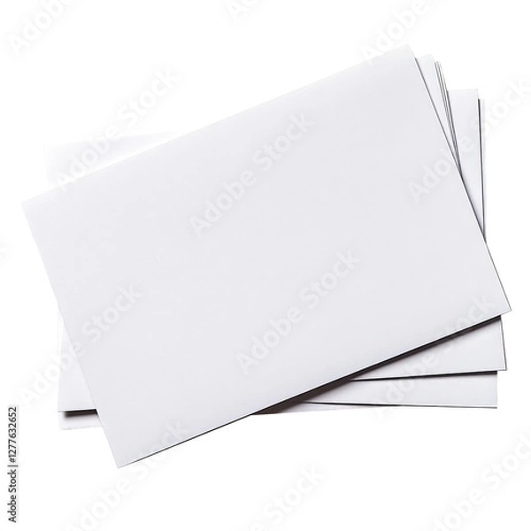 Fototapeta Three white sheets of paper stacked on top of each other. The sheets are blank and have no writing on them. Concept of emptiness and simplicity