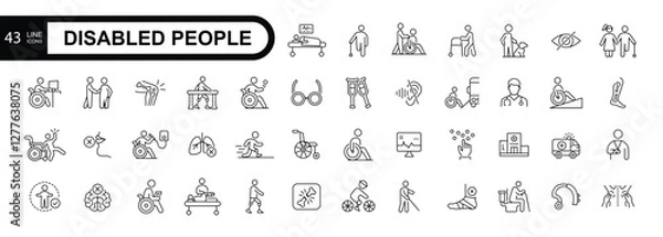 Obraz Disabled people line editable stroke icon set. Vector illustration.