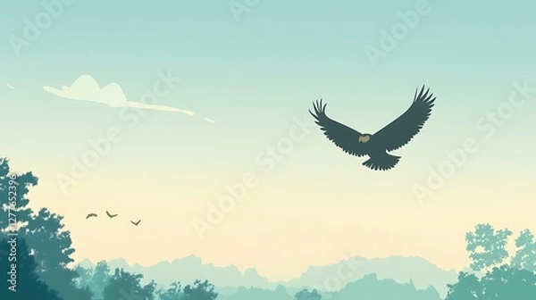 Obraz Majestic Eagle Soaring Above Serene Landscape