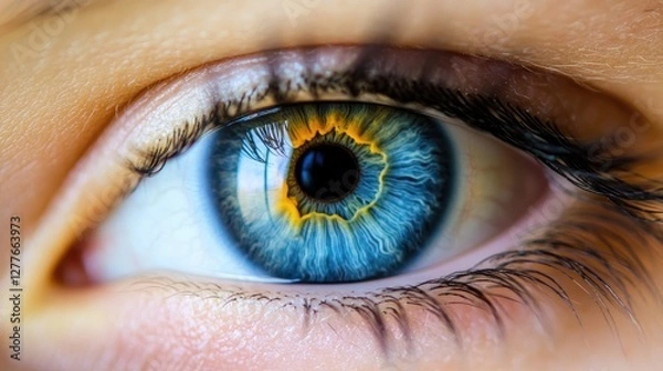 Obraz Close-up of a blue eye with intricate iris details.