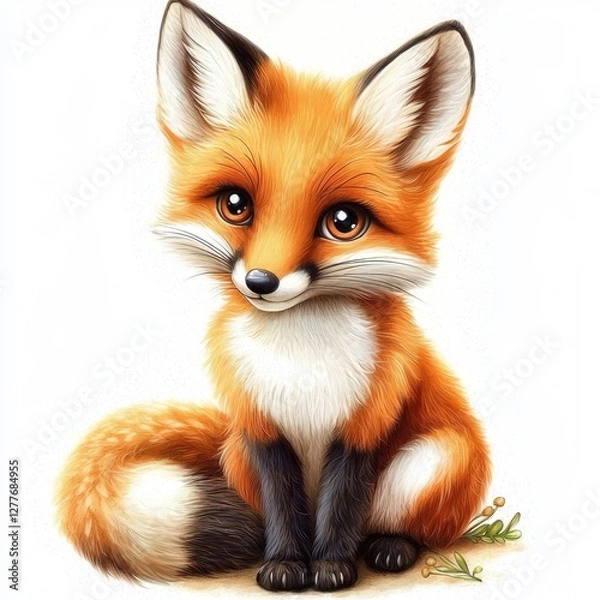 Fototapeta Adorable red fox character in a playful cartoon style.