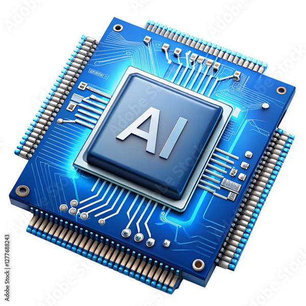 Obraz computer processor cpu with ai isolated on transparent white background, clipping path