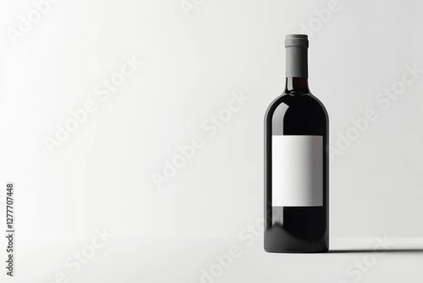 Fototapeta Red Wine Bottle Mockup on White - A single red wine bottle with a blank white label stands against a white background. Perfect for wine label design