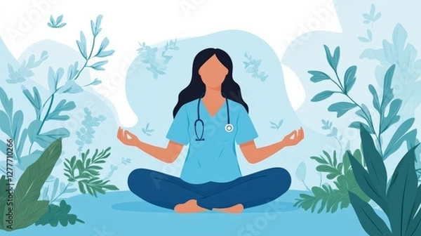 Fototapeta Nurse Practicing Self-Care Through Meditation