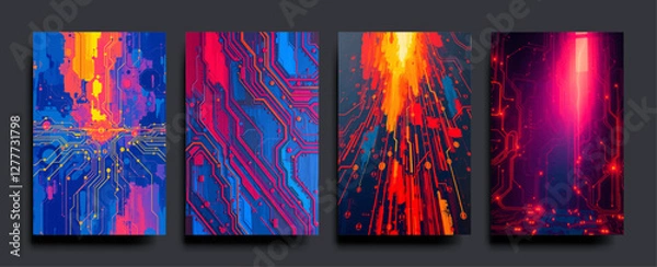 Fototapeta Set of Abstract  multicolor background banner  futuristic business data technology modern concept, vector acrylic painting style  Illustration.